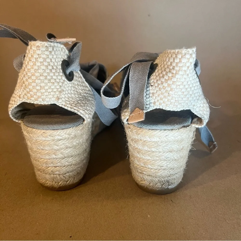Viscata Barcelona Escala Canvas Espadrille Wedges Grey Ankle Tie Up Women US 10